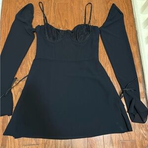 Oh Polly Veronique Black Corset Mini Dress Off Shoulder Lace Bustier size 6